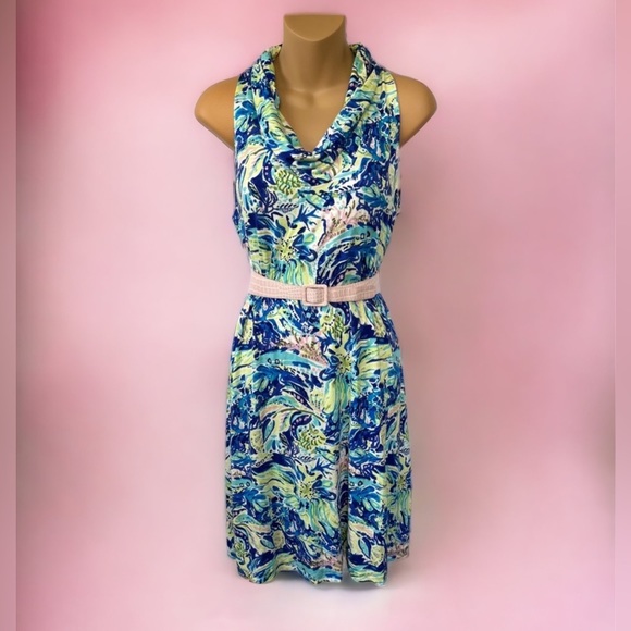 Charlie Paige • Colorful Floral Cowl Neck Shift Dress • Size Medium - Picture 1 of 7